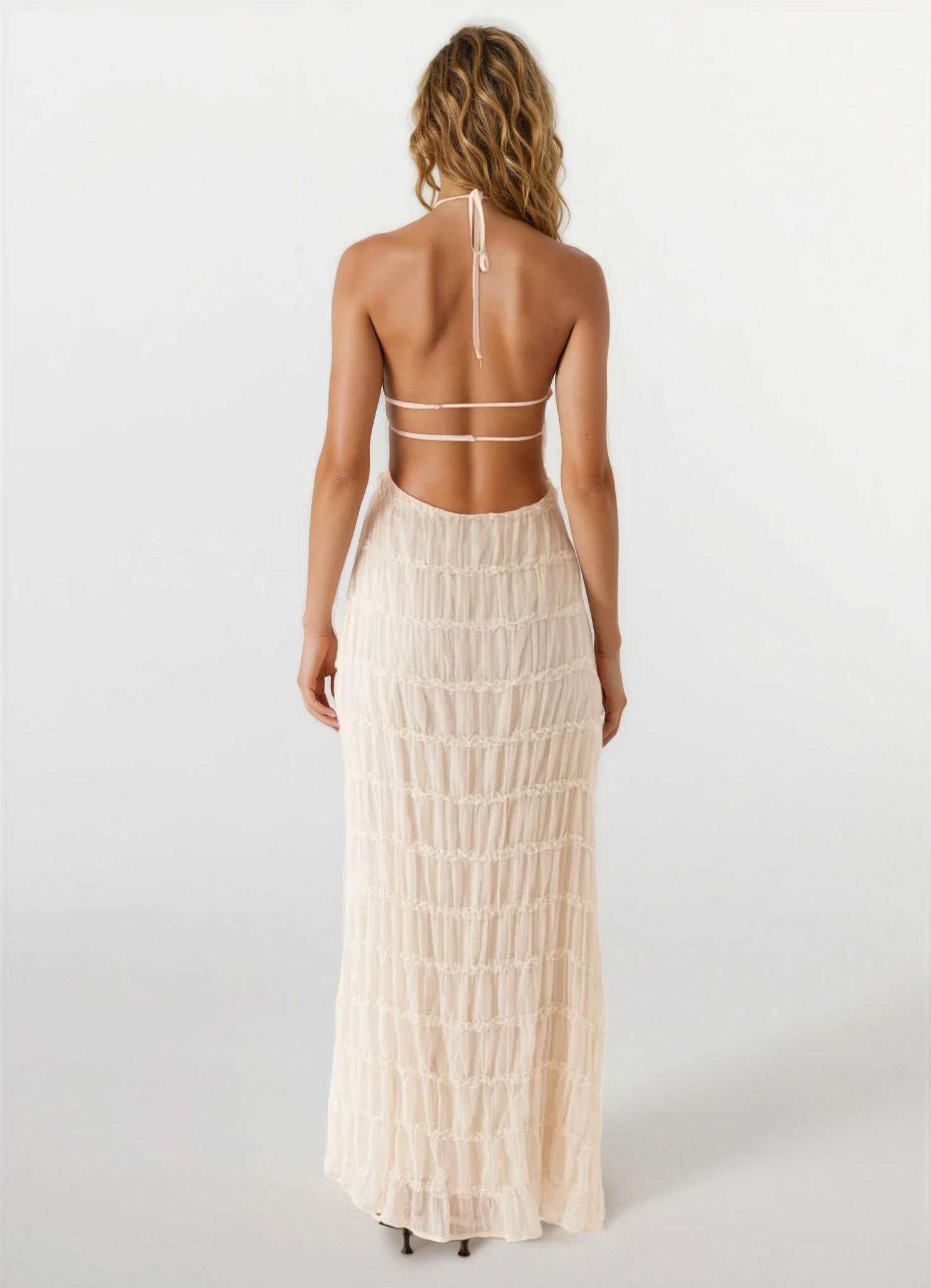 Greta | Women's Backless Sculpted Texture Maxi Summer Dress