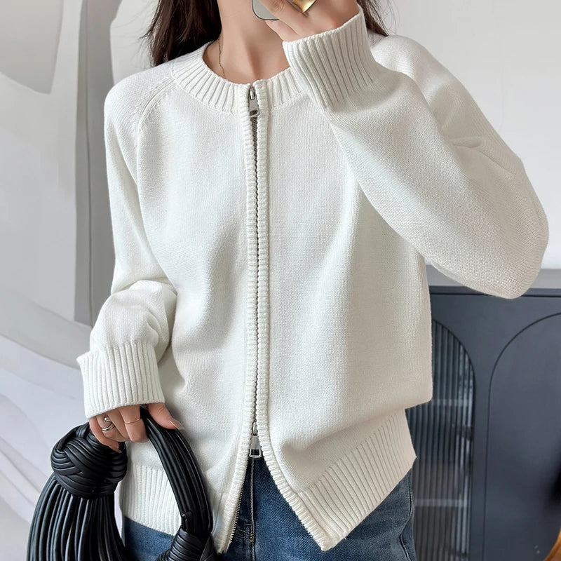 Hazel | Women's Zip Front Crew Neck Cardigan