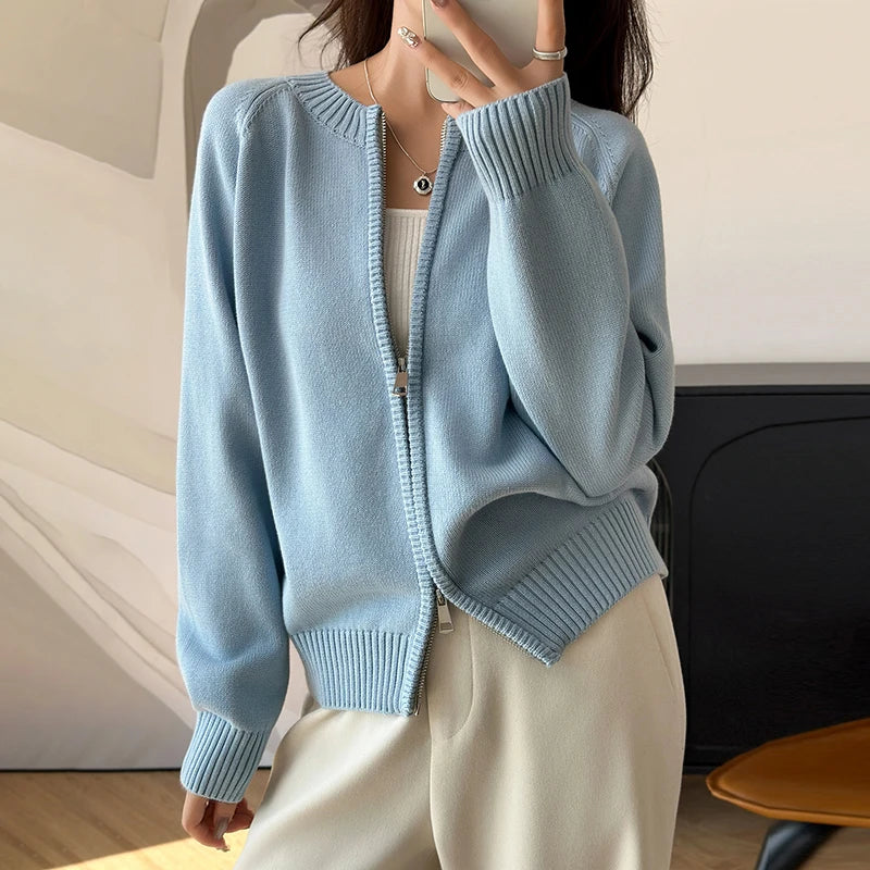Hazel | Women's Zip Front Crew Neck Cardigan
