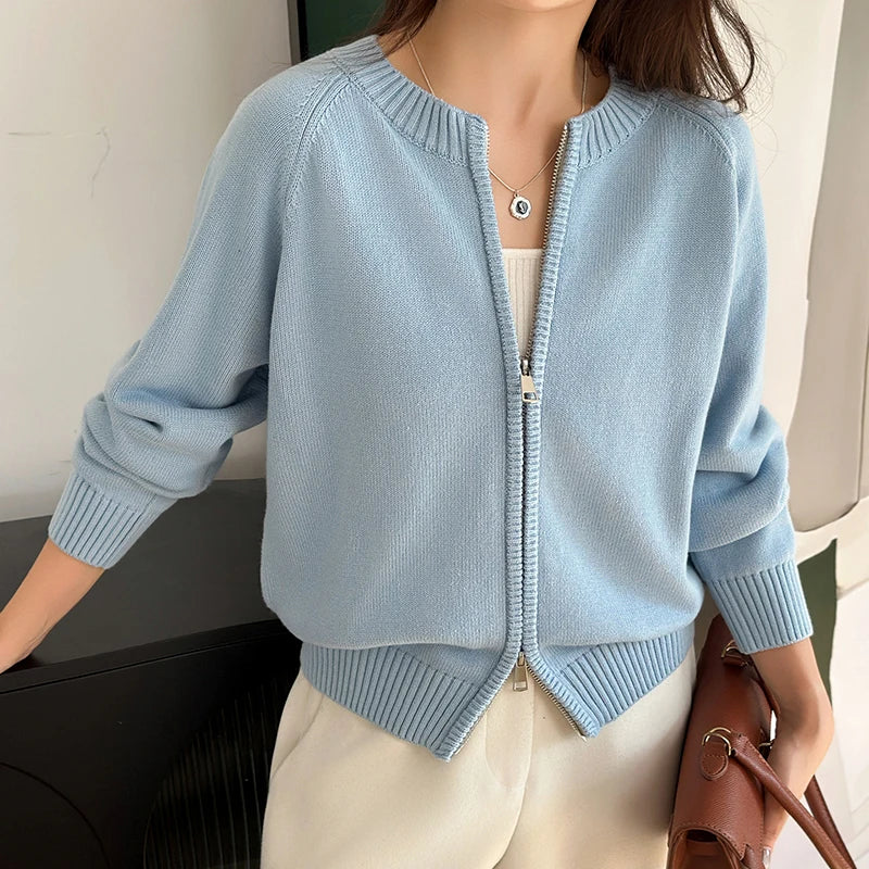 Hazel | Women's Zip Front Crew Neck Cardigan