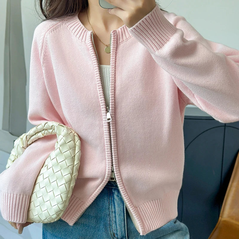 Hazel | Women's Zip Front Crew Neck Cardigan