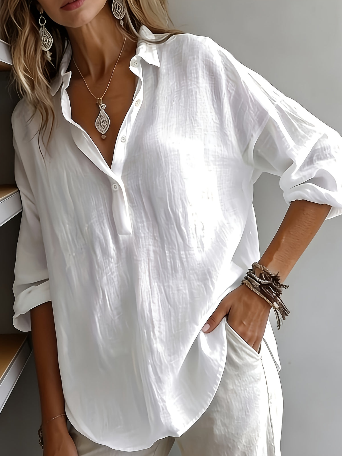 Josephine | Women's Lapel Collar Half-Button Blouse