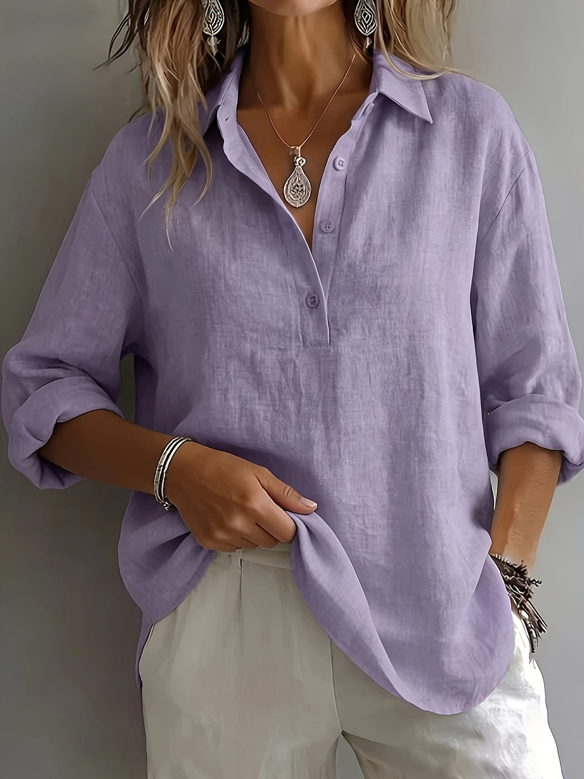 Josephine | Women's Lapel Collar Half-Button Blouse