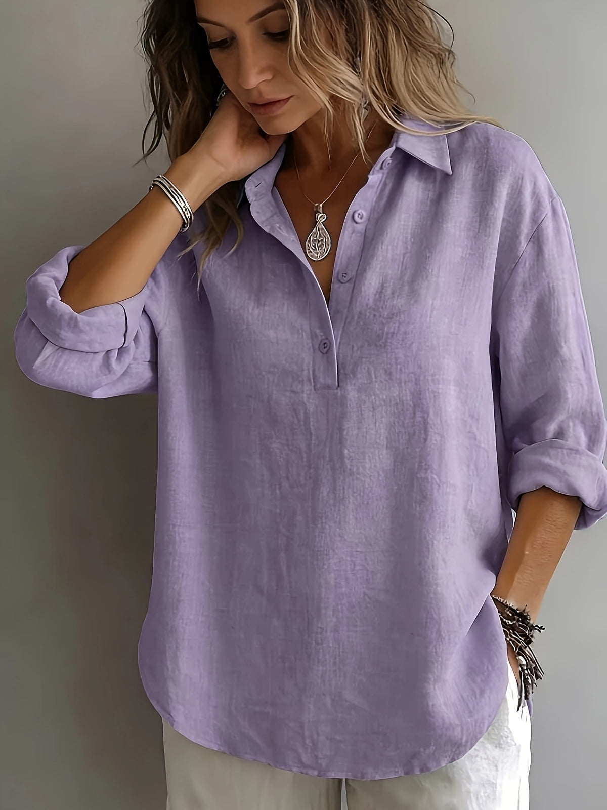 Josephine | Women's Lapel Collar Half-Button Blouse