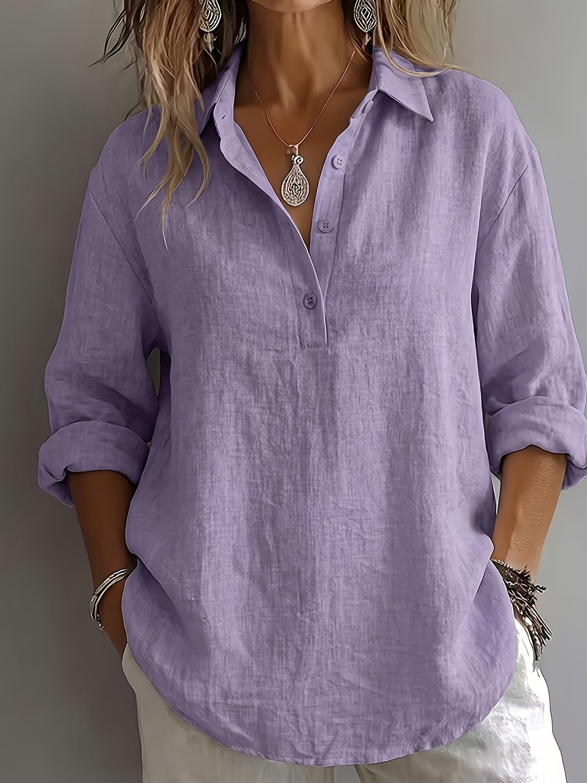 Josephine | Women's Lapel Collar Half-Button Blouse