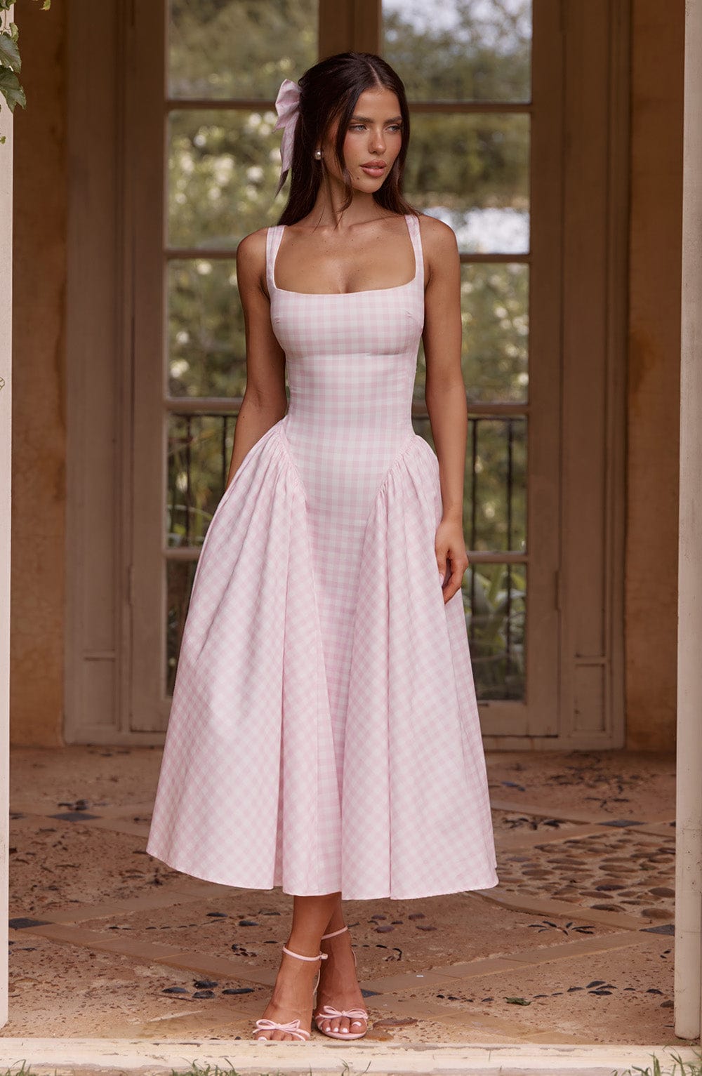 Kaydence | Women’s Gingham Square-Neck Midi Dress