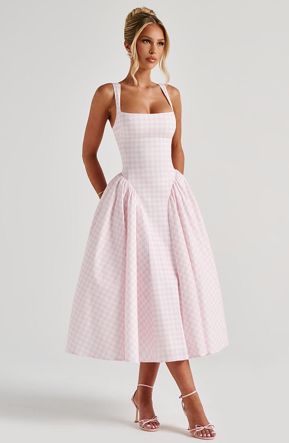 Kaydence | Women’s Gingham Square-Neck Midi Dress