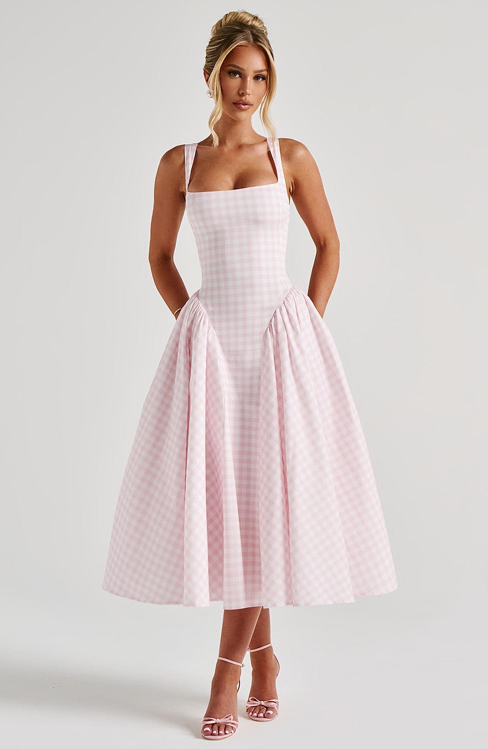 Kaydence | Women’s Gingham Square-Neck Midi Dress
