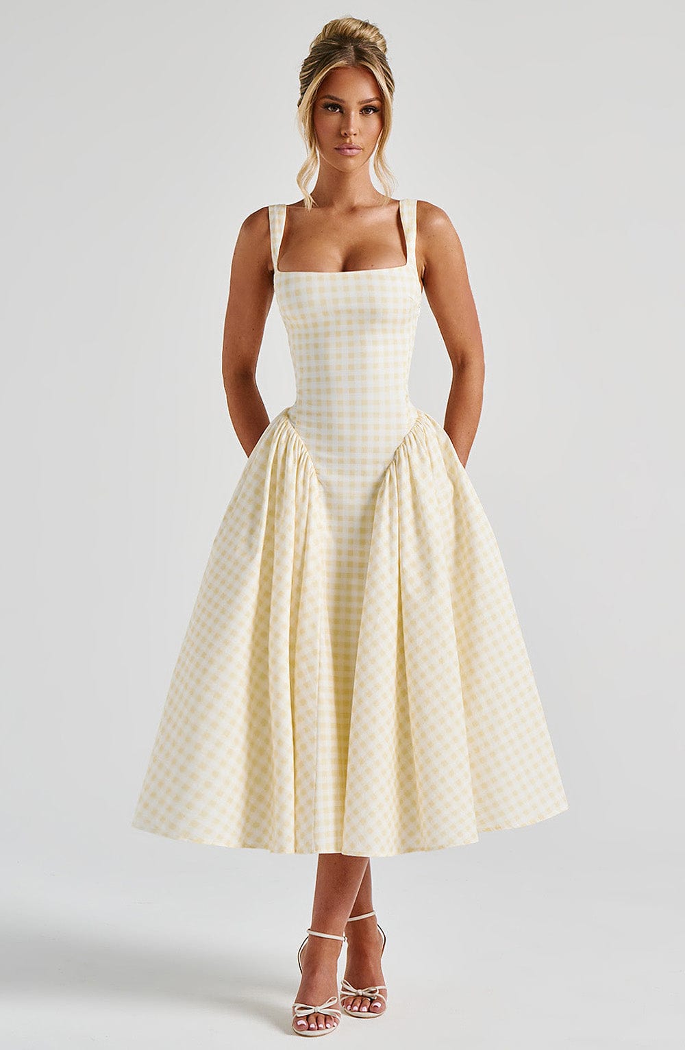 Kaydence | Women’s Gingham Square-Neck Midi Dress