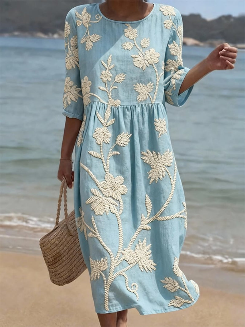 Eloise Women's Embroidered Vintage Midi Dress