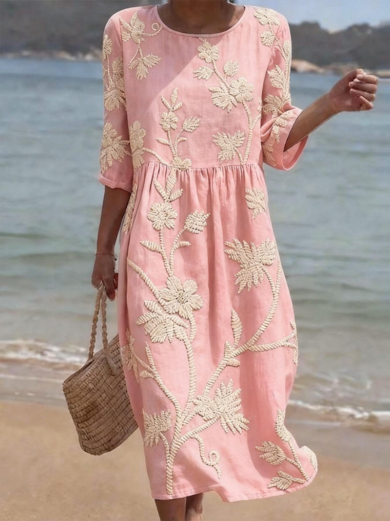 Eloise Women's Embroidered Vintage Midi Dress