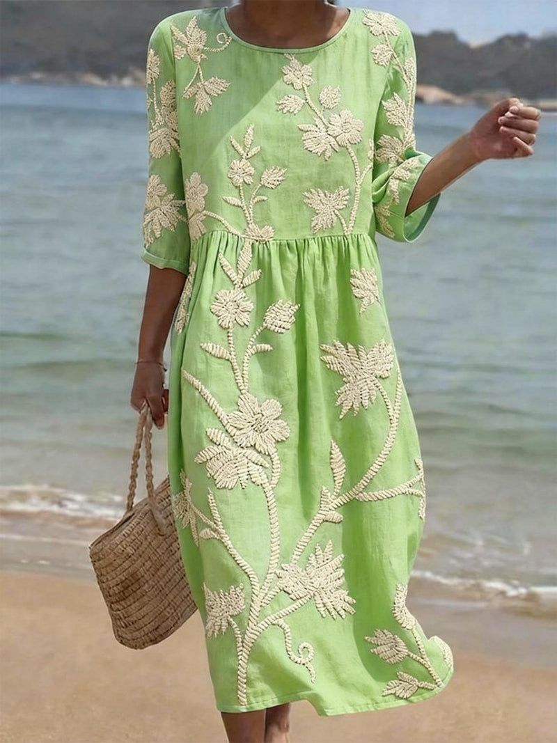 Eloise Women's Embroidered Vintage Midi Dress