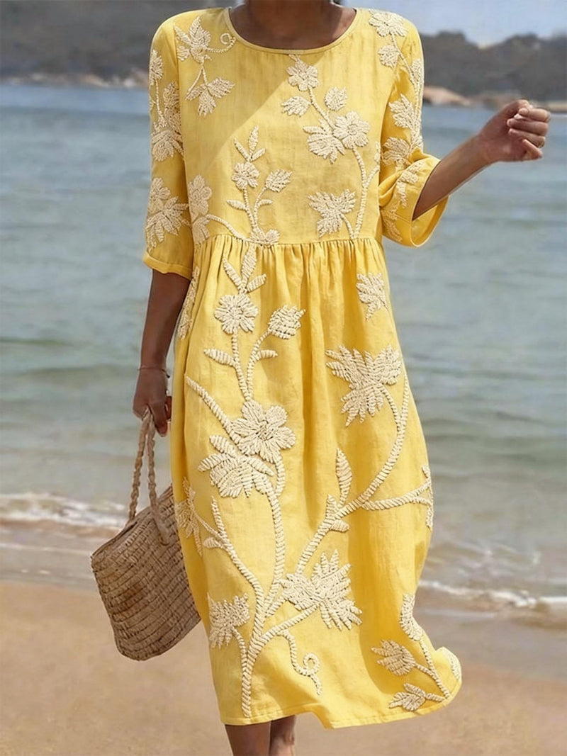 Eloise Women's Embroidered Vintage Midi Dress