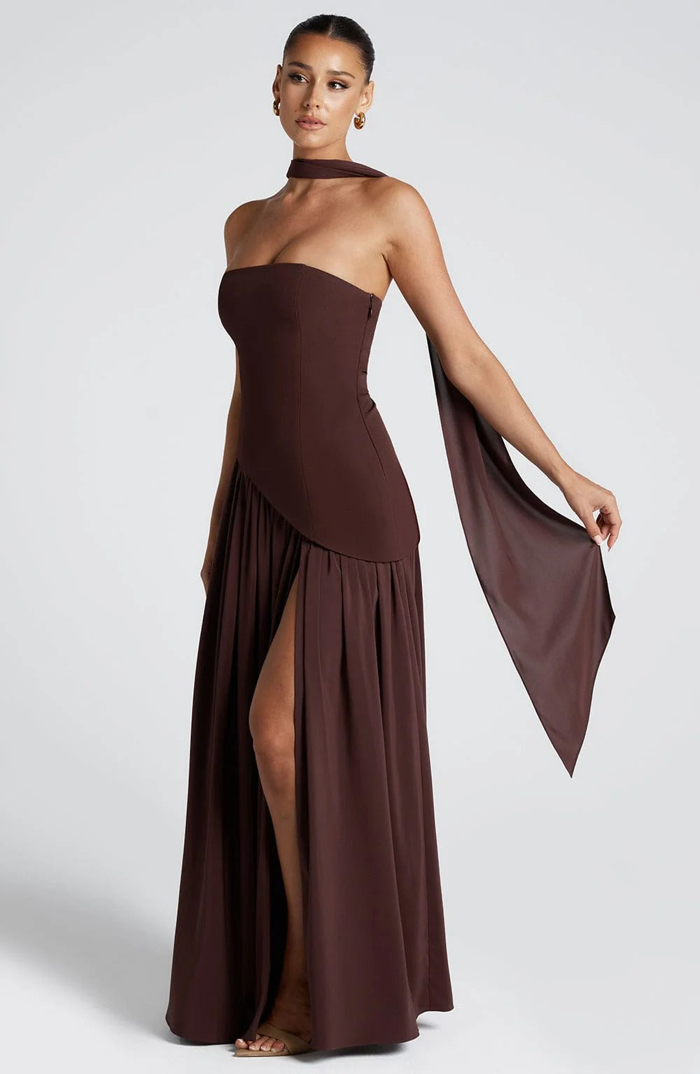 Lucinda | Women’s Strapless Maxi Dress with Scarf
