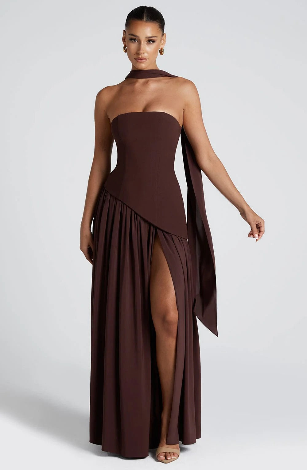 Lucinda | Women’s Strapless Maxi Dress with Scarf