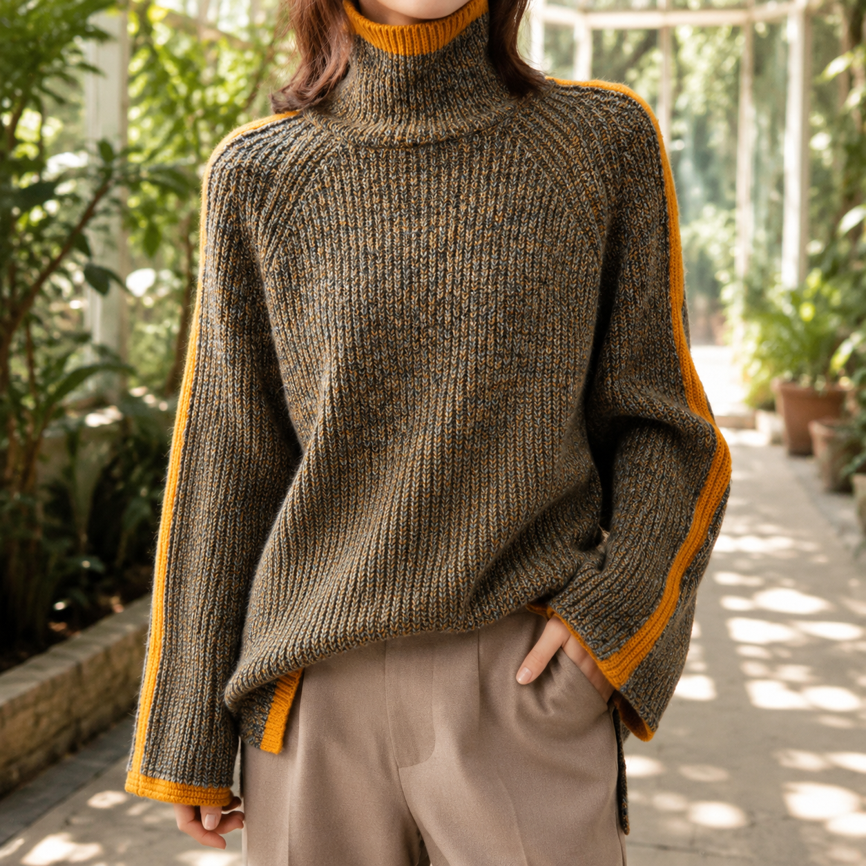 Marguerite | Women's Pearl Contrast Turtleneck Jumper