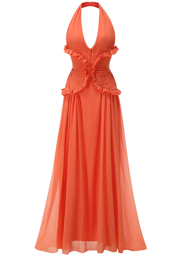 Marlowe | Women's Halter Ruffle A-Line Maxi Wedding Guest Dress