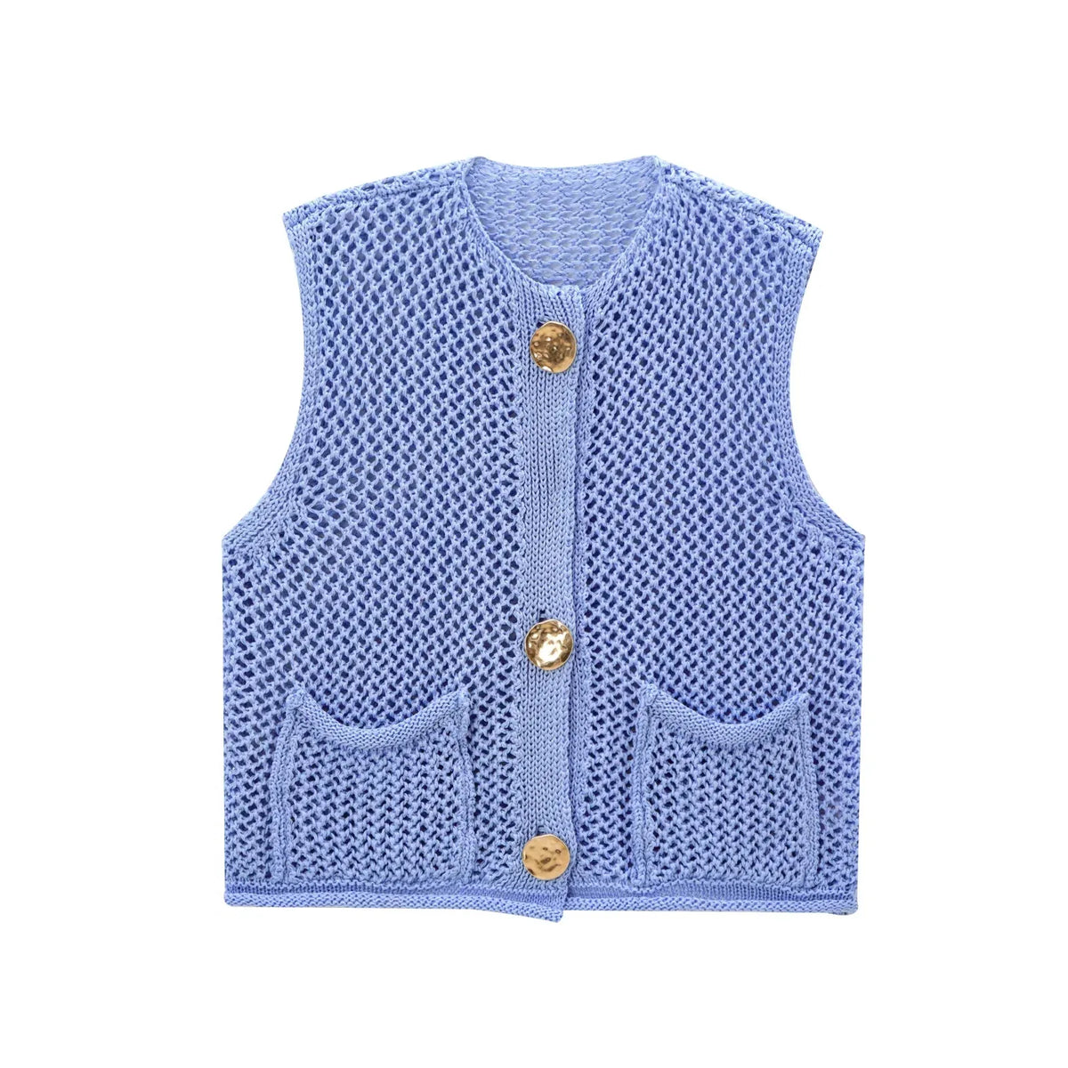 Meredith | Women's Openwork Button Front Sleeveless Waistcoat