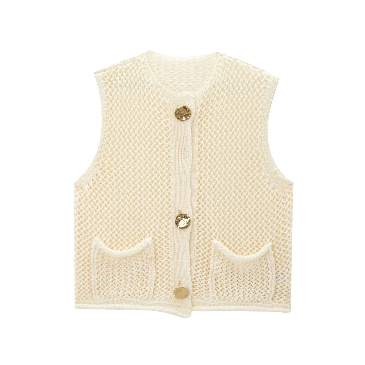 Meredith | Women's Openwork Button Front Sleeveless Waistcoat