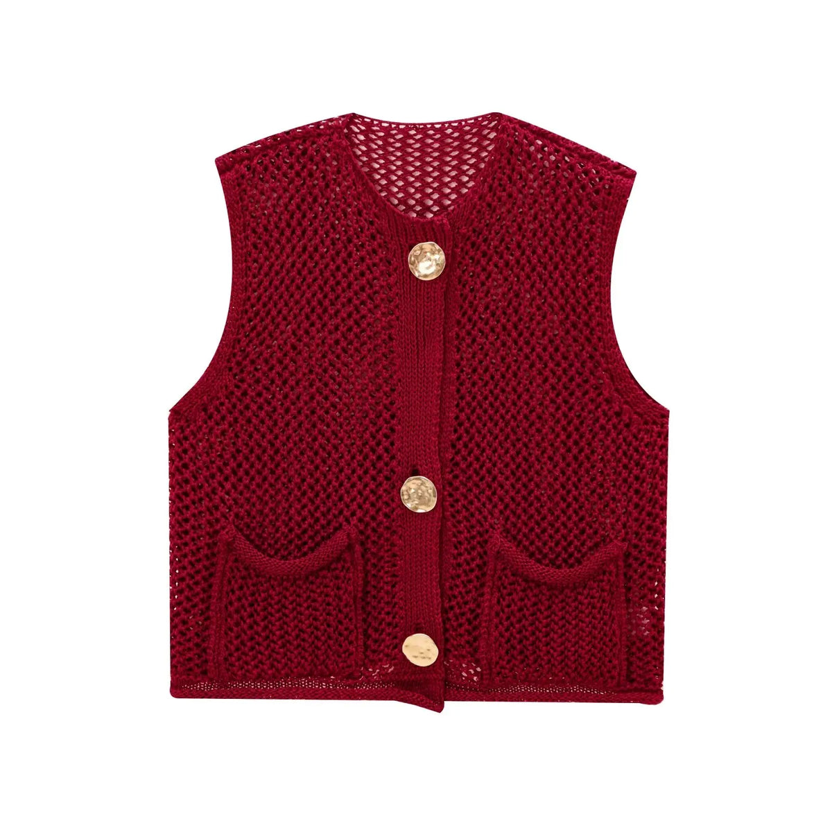 Meredith | Women's Openwork Button Front Sleeveless Waistcoat