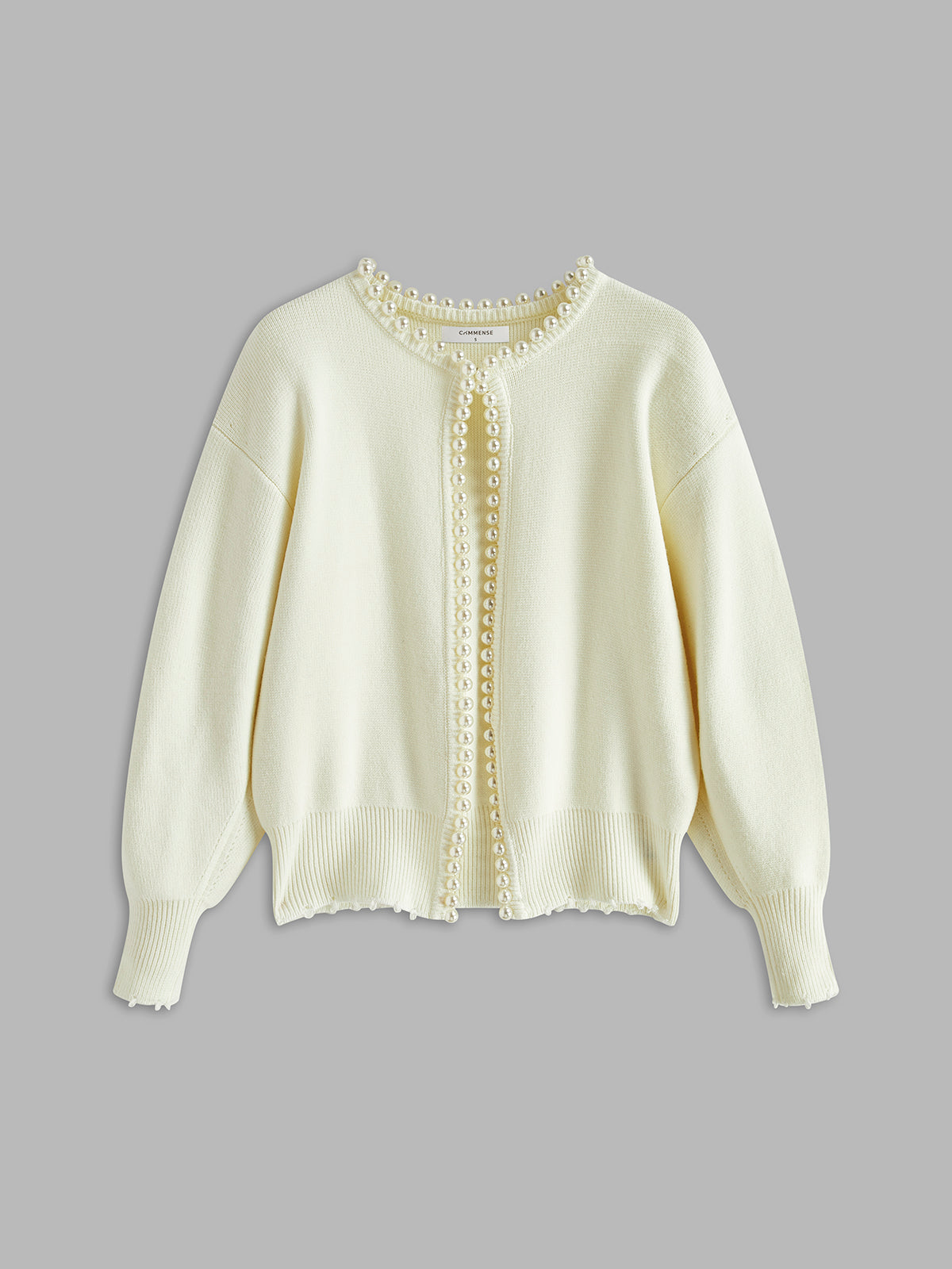 Nora | Women's Pearl Trim Ripped Hem Cardigan