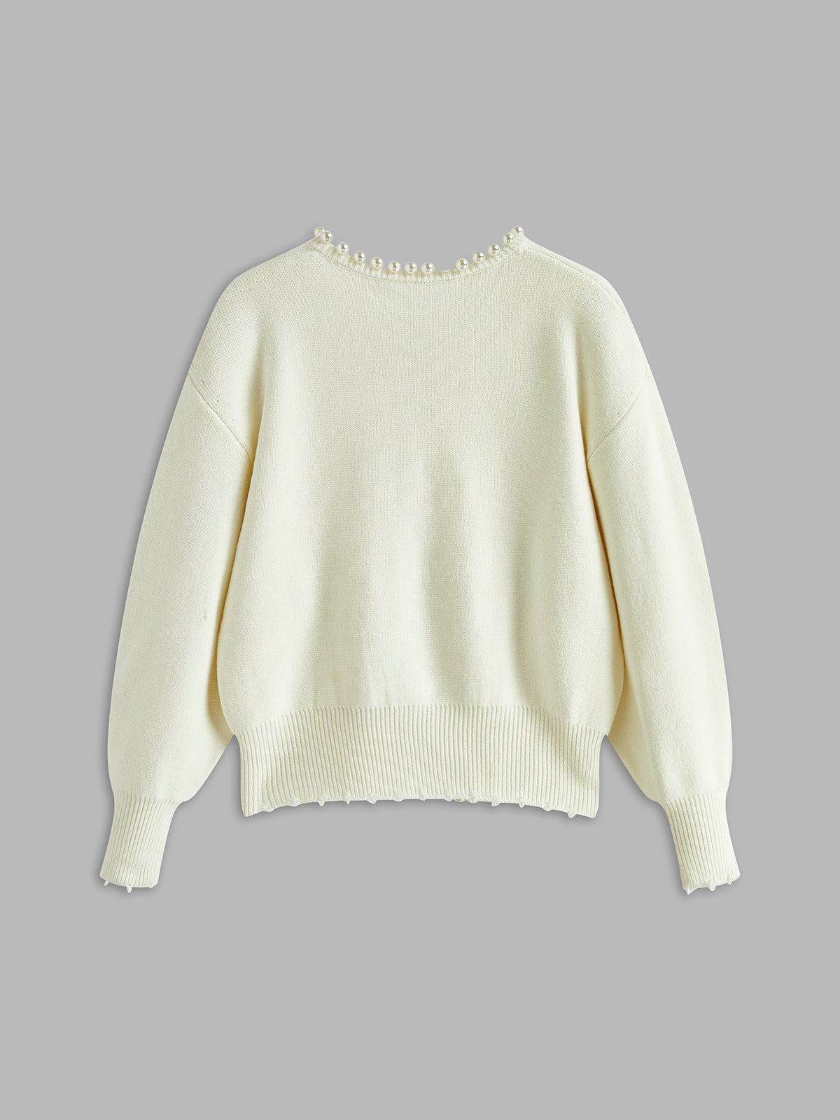 Nora | Women's Pearl Trim Ripped Hem Cardigan