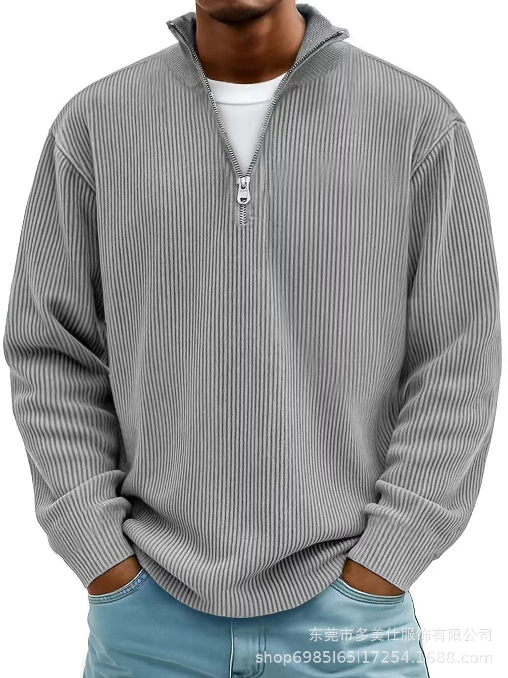 Alistair | Men's Ribbed Quarter Zip Long Sleeve Top