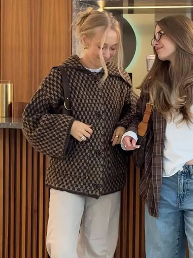 Philippa | Women's Checked Oversized Knit Cardigan Coat
