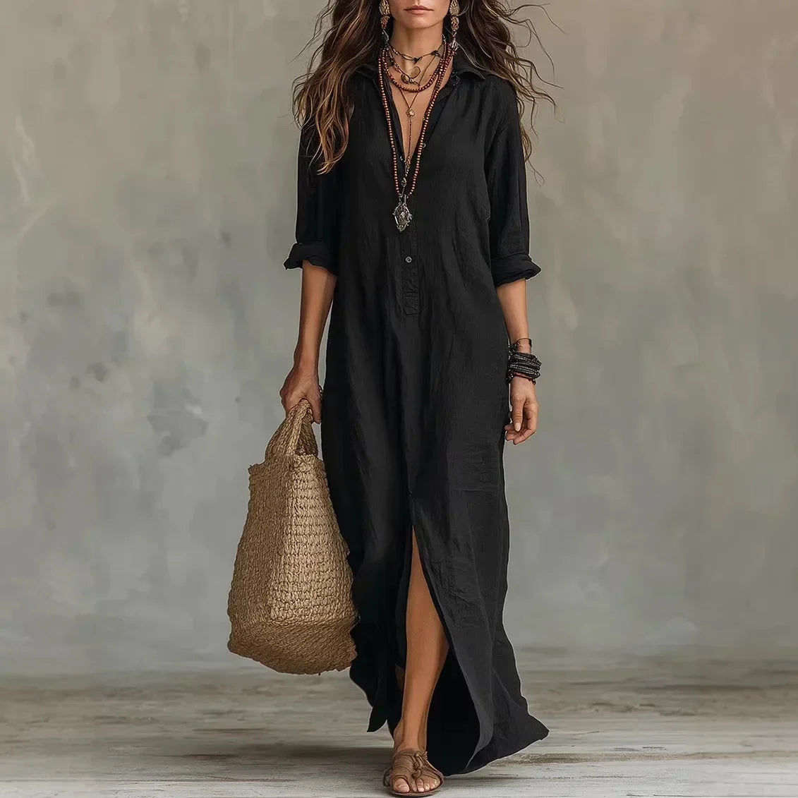 Philippa | Women's Collared Long Sleeve Maxi Summer Dress