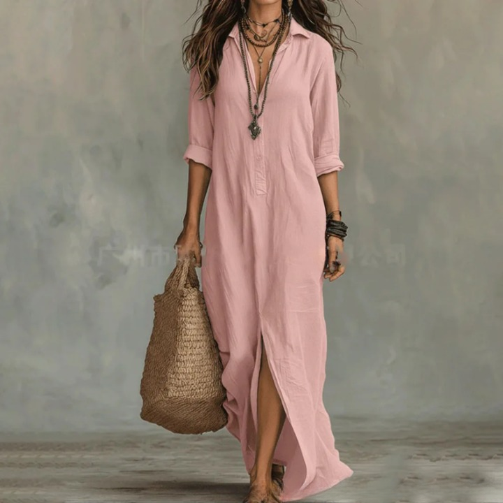 Philippa | Women's Collared Long Sleeve Maxi Summer Dress