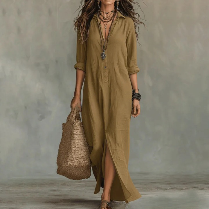 Philippa | Women's Collared Long Sleeve Maxi Summer Dress