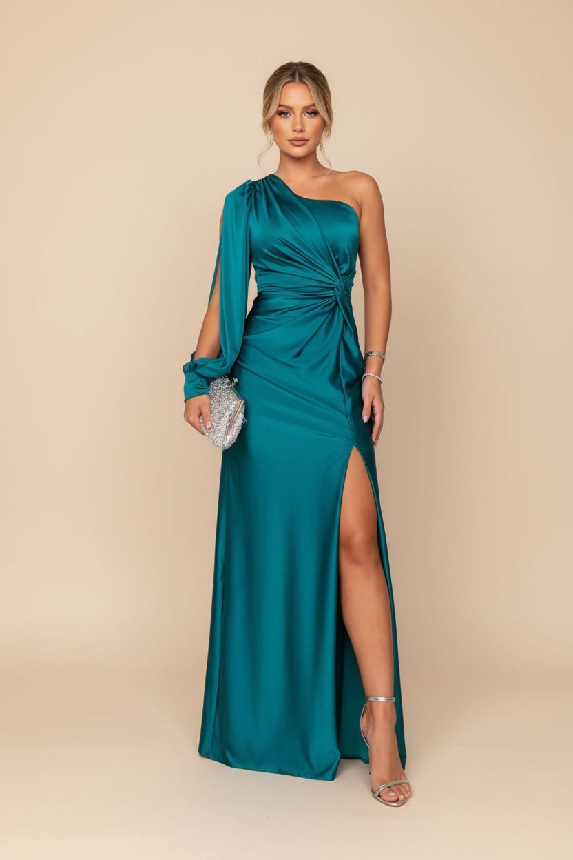 Rachel | Women’s One-Shoulder Satin Maxi Dress with Slit