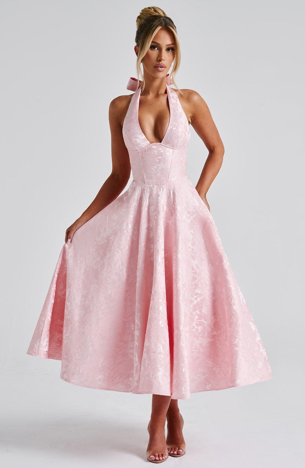 Rosalie | Women's Halter-Neck Midi Wedding Guest Dress