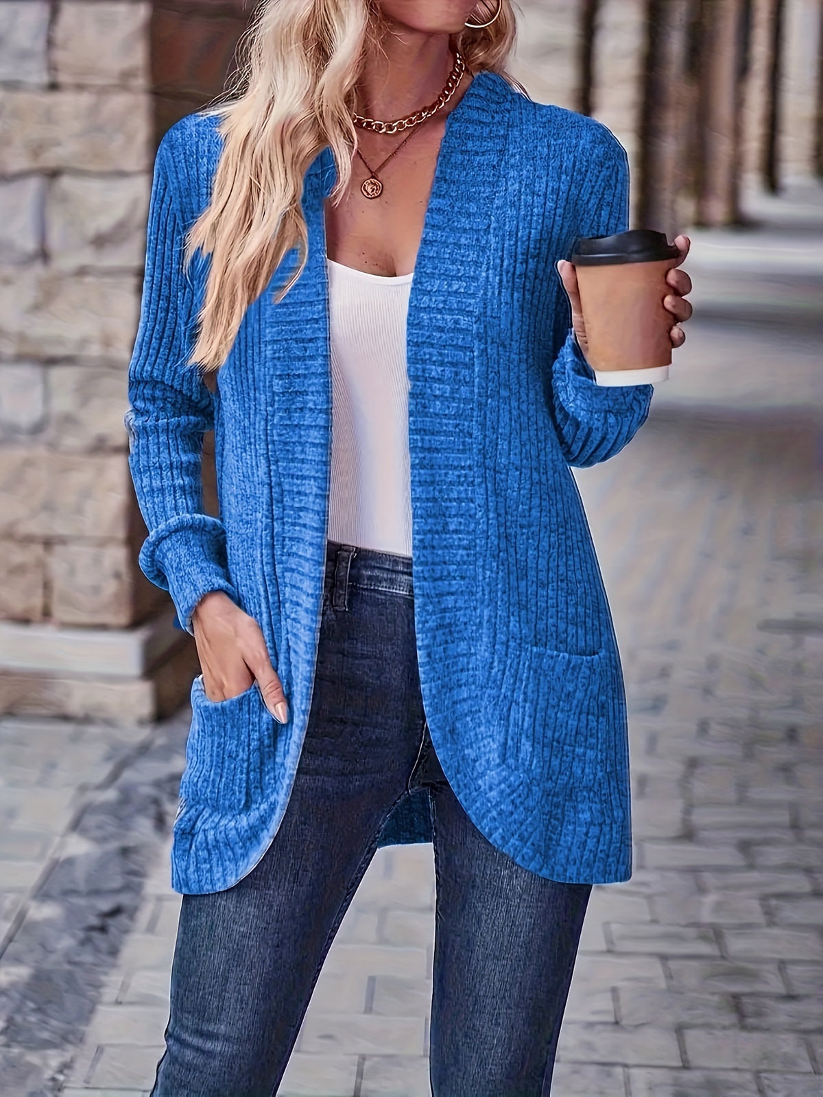 Rosemary | Women's Ribbed Pocket Long Sleeve Cardigan