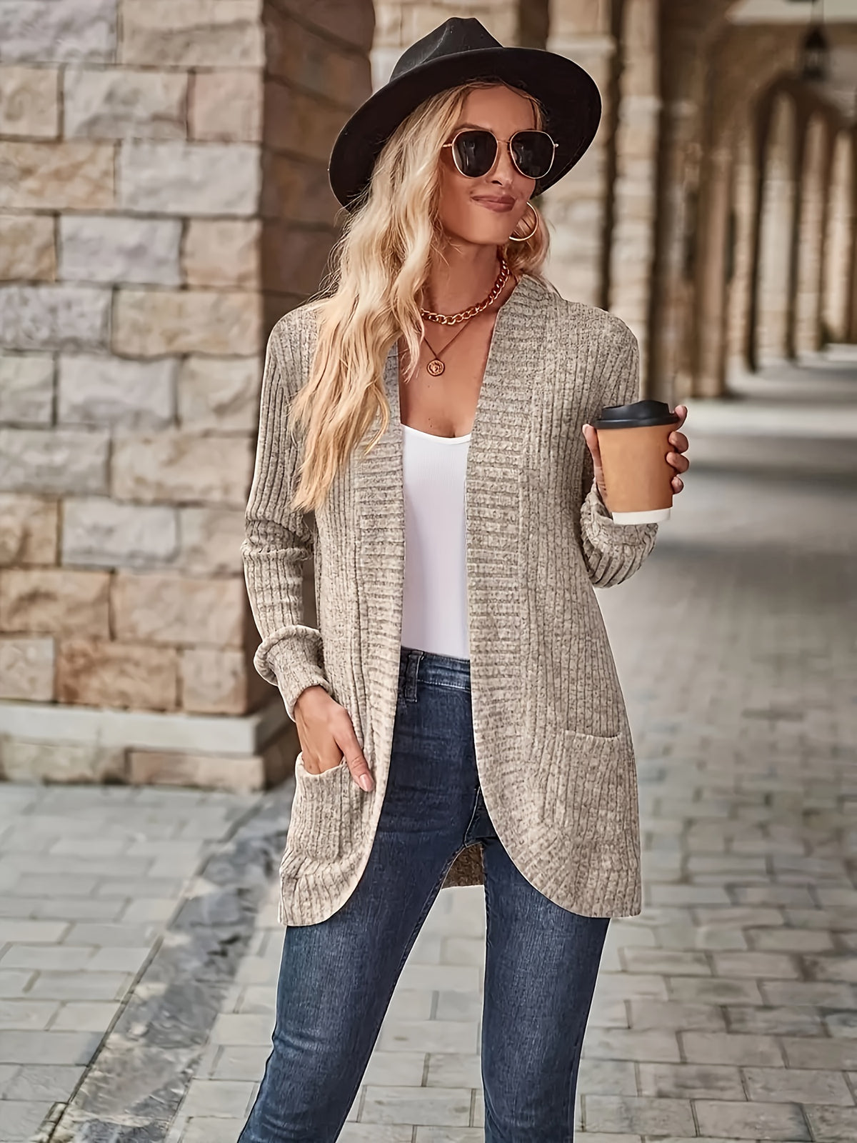Rosemary | Women's Ribbed Pocket Long Sleeve Cardigan