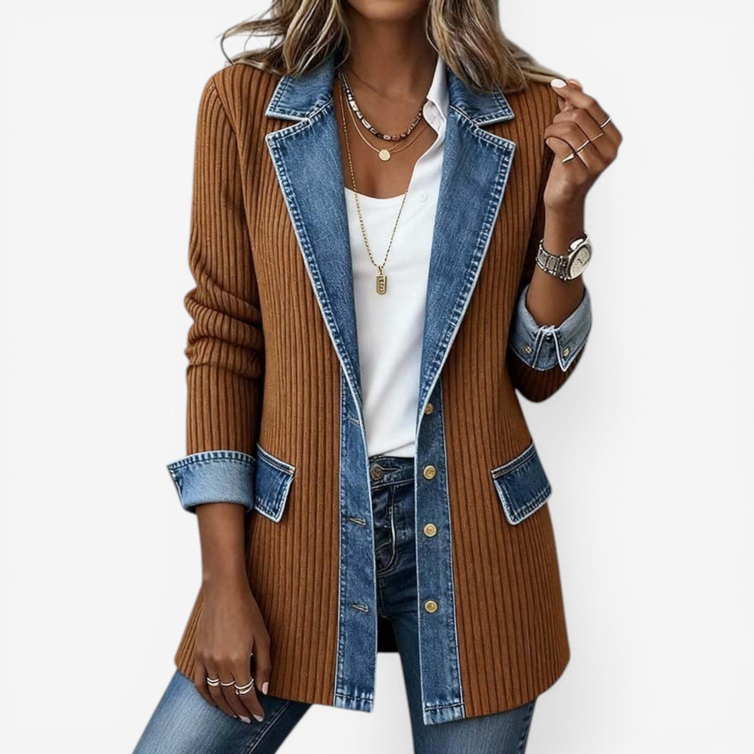 Sabrina | Women's Layered Collar Button Jacket