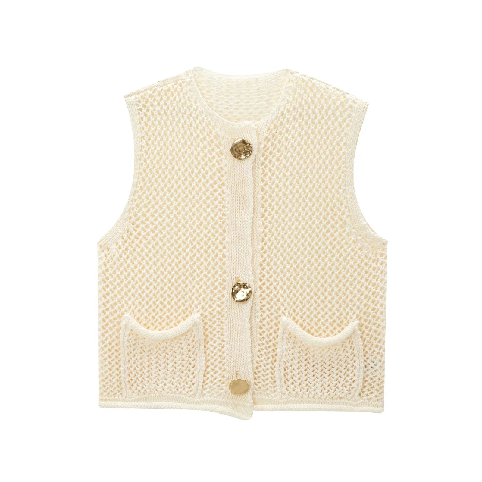 Meredith | Women's Openwork Button Front Sleeveless Waistcoat