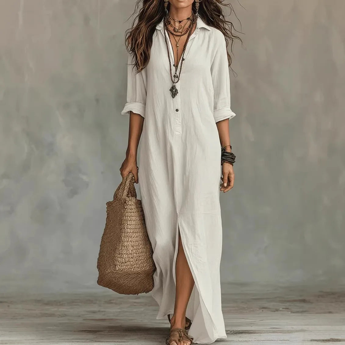 Philippa | Women's Collared Long Sleeve Maxi Summer Dress