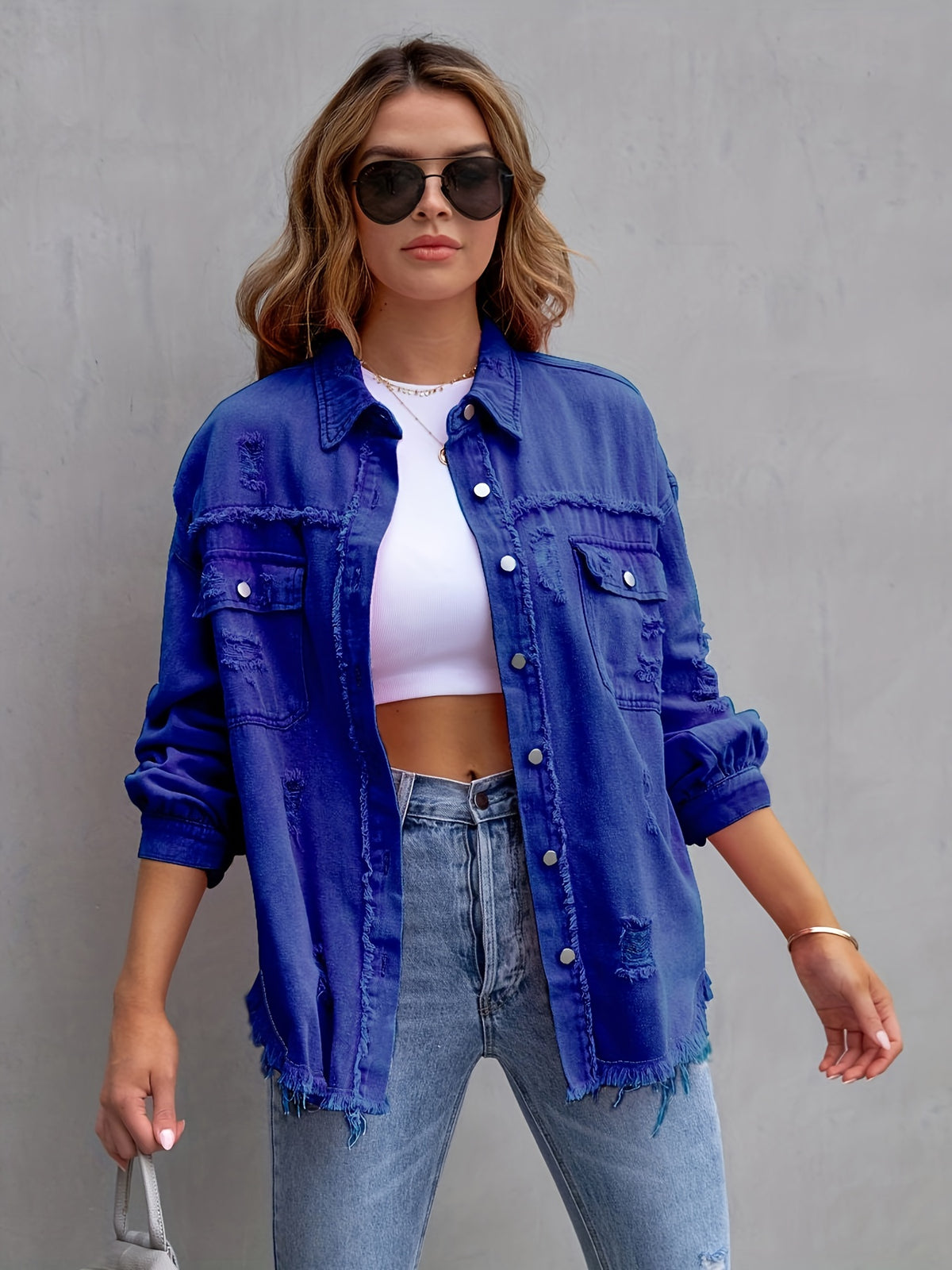 Tessa | Women's Distressed Frayed Oversized Jacket