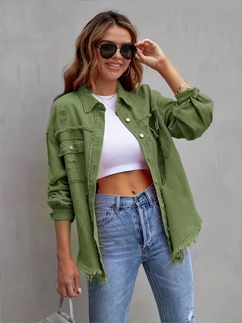 Tessa | Women's Distressed Frayed Oversized Jacket