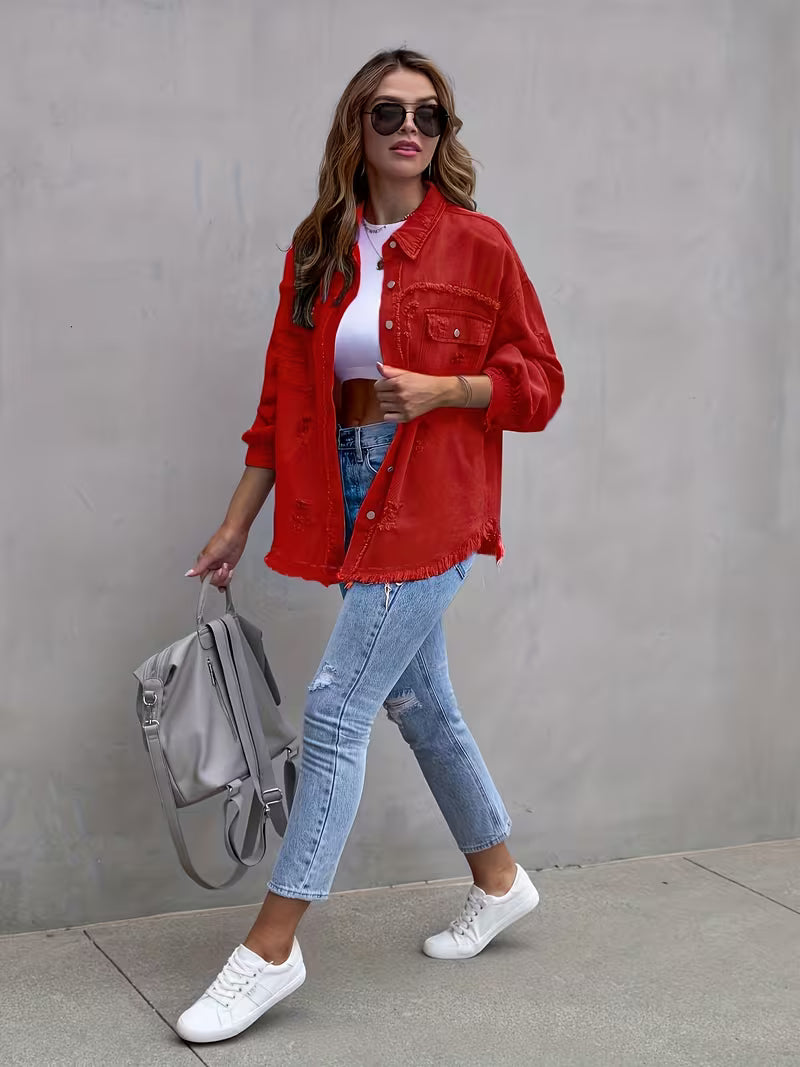 Tessa | Women's Distressed Frayed Oversized Jacket
