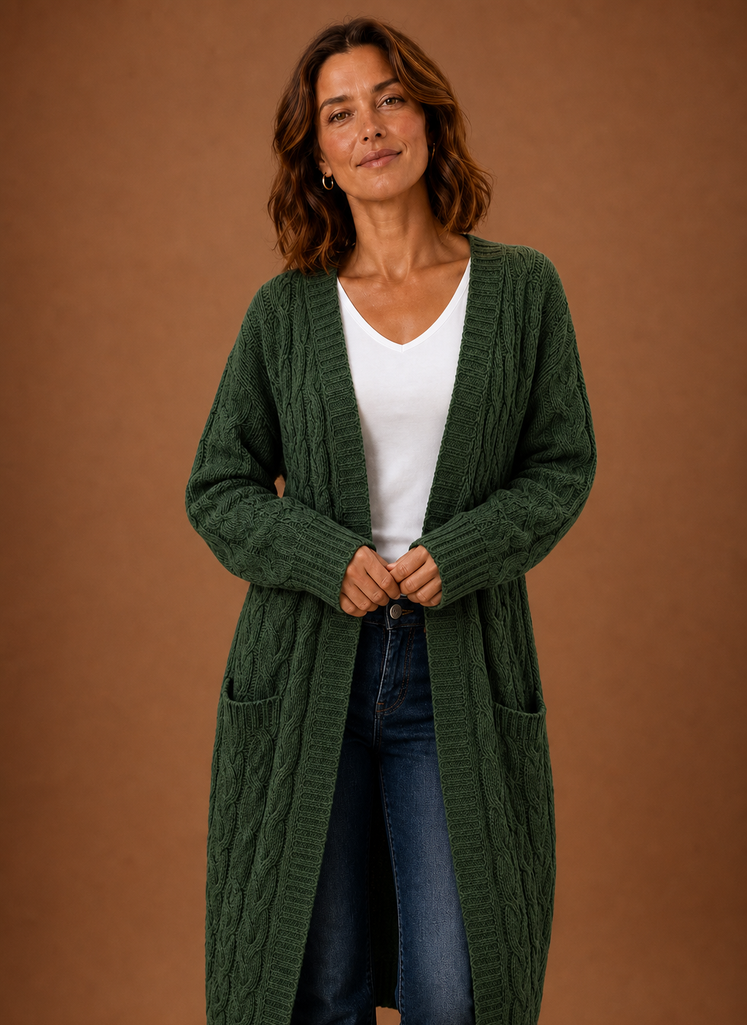 Winifred | Women's Hooded Longline Cable Cardigan