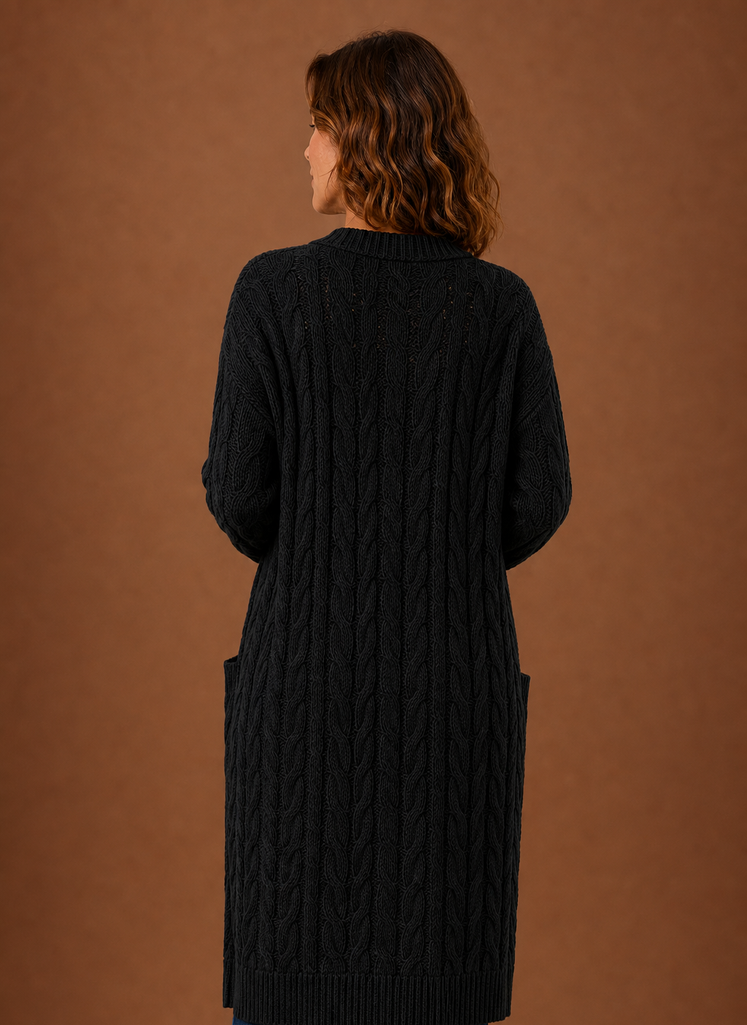 Winifred | Women's Hooded Longline Cable Cardigan