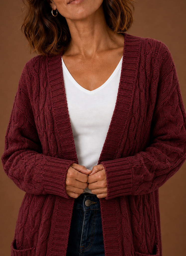 Winifred | Women's Hooded Longline Cable Cardigan