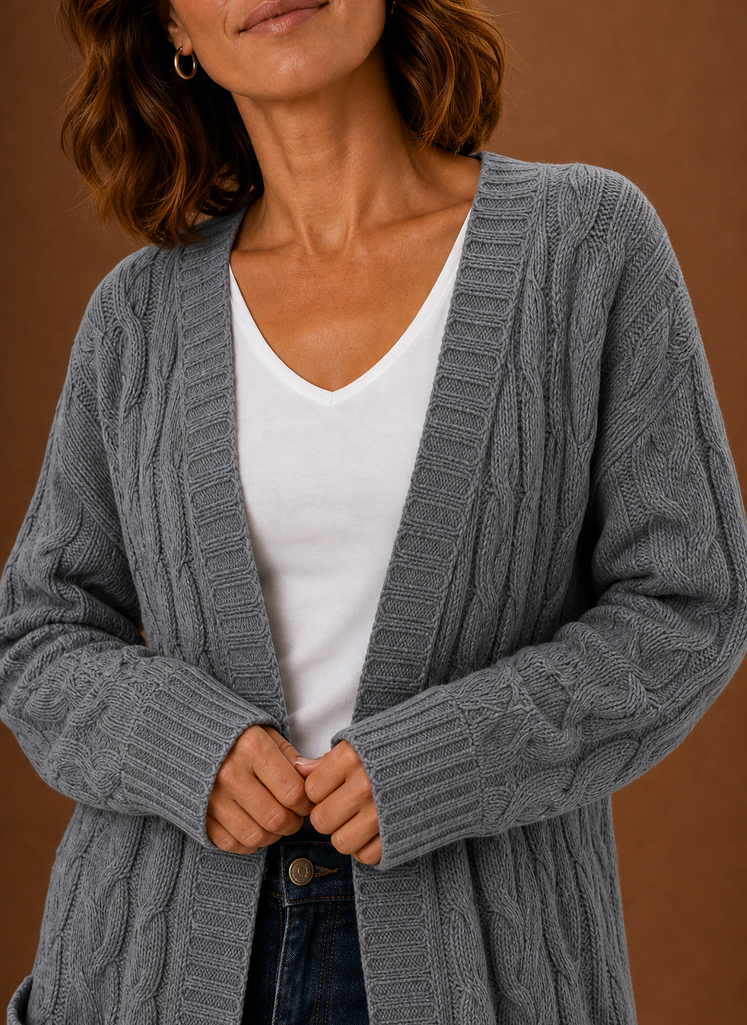 Winifred | Women's Hooded Longline Cable Cardigan