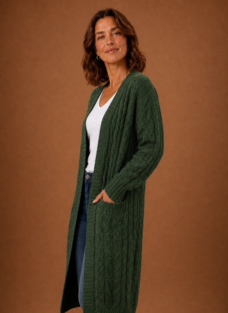 Winifred | Women's Hooded Longline Cable Cardigan