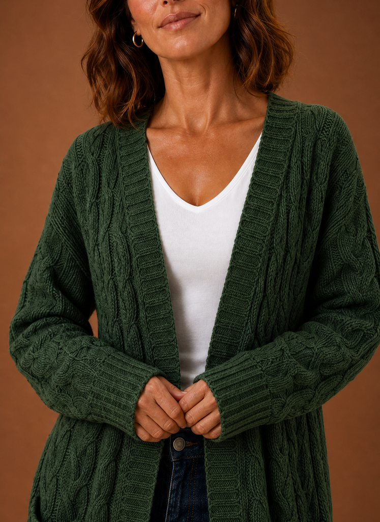 Winifred | Women's Hooded Longline Cable Cardigan