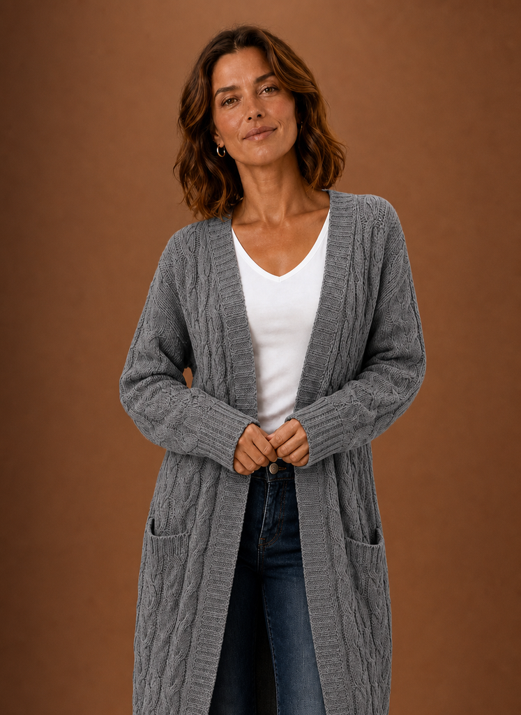 Winifred | Women's Hooded Longline Cable Cardigan