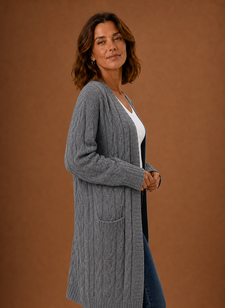 Winifred | Women's Hooded Longline Cable Cardigan