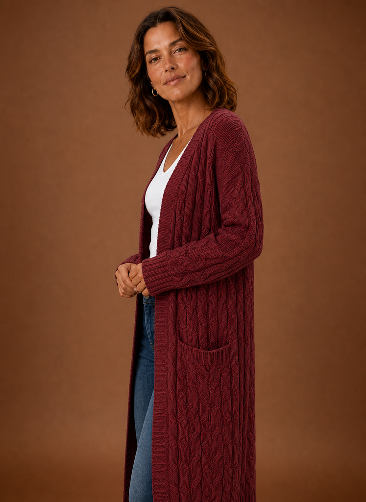 Winifred | Women's Hooded Longline Cable Cardigan